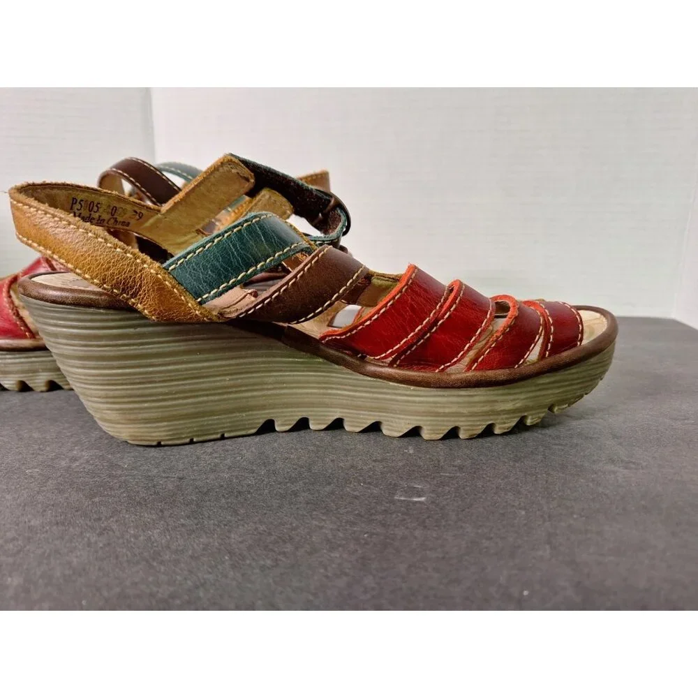 FLY LONDON YGOR RUG  - Red/Dk Brn/Petrol/Camel - Women 8  Sandles - Picture 2 of 10